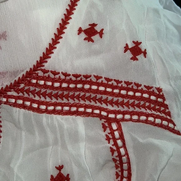 Floreat White Long Flared Sleeve Top with Red Embroidery - Picture 6 of 8